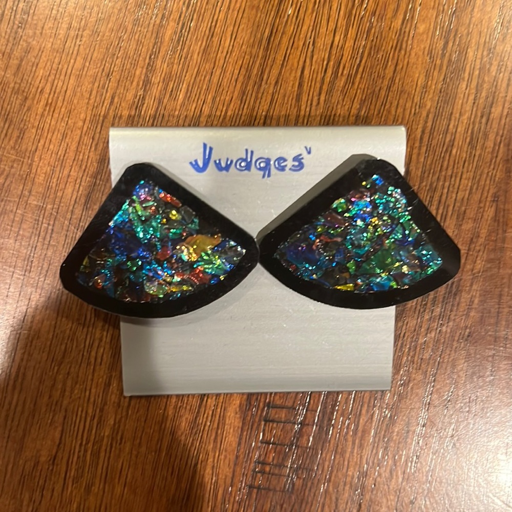 Rainbow iridescent triangle earrings